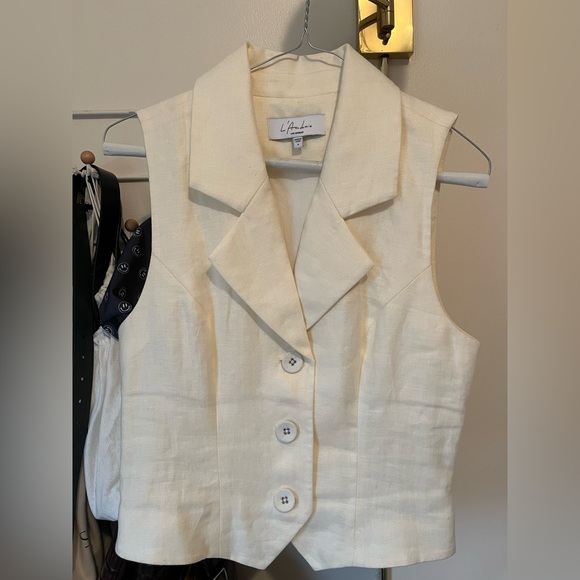 L'Academie Carinne Linen Vest Top in Creme Sz S - Picture 4 of 7